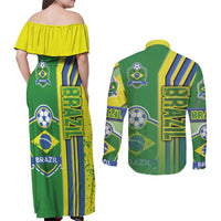Brazil Football Couples Matching Off Shoulder Maxi Dress and Long Sleeve Button Shirt Selecao Soccer - Road To Champion