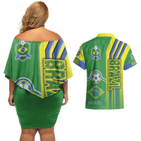 Brazil Football Couples Matching Off Shoulder Short Dress and Hawaiian Shirt Selecao Soccer - Road To Champion