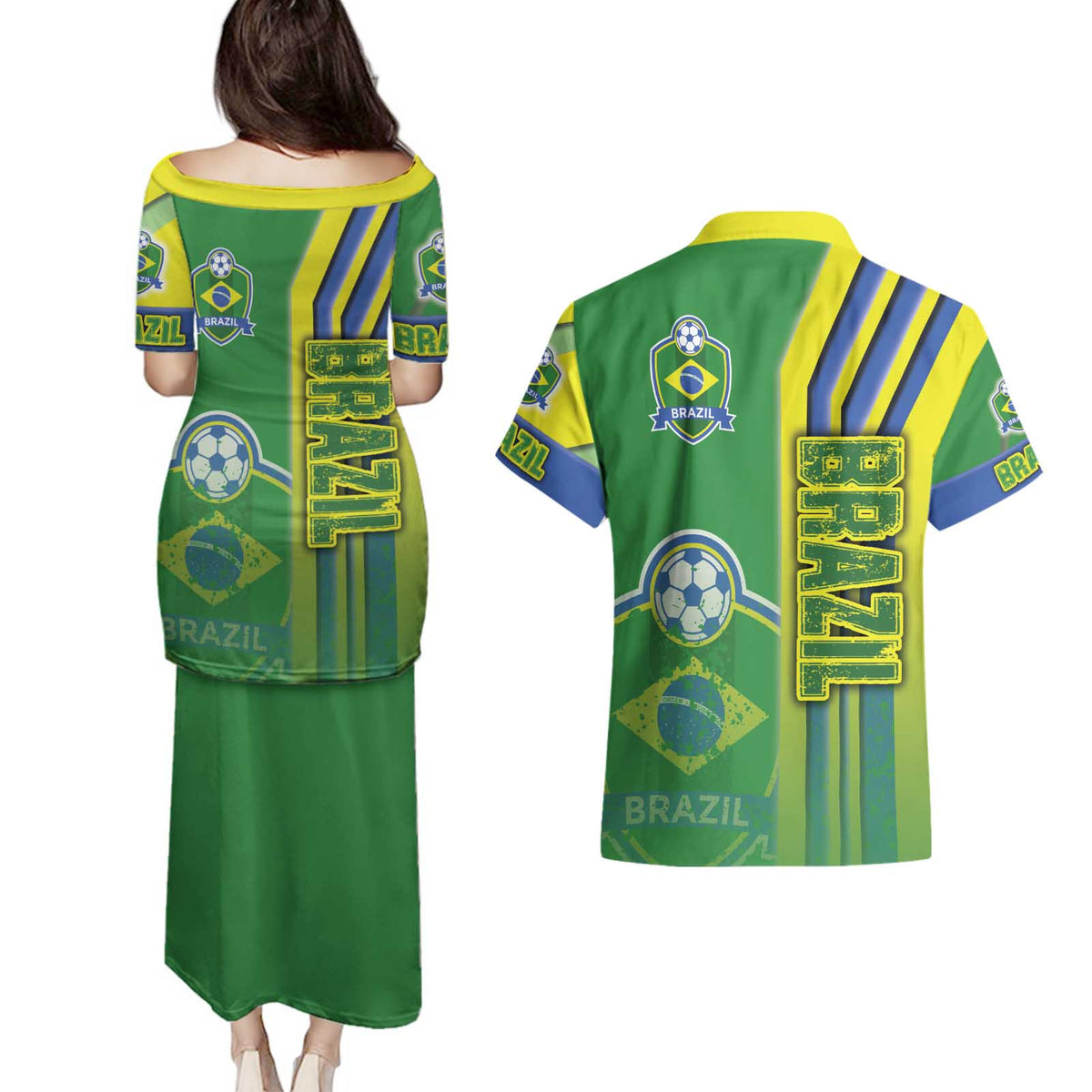 Brazil Football Couples Matching Puletasi and Hawaiian Shirt Selecao Soccer - Road To Champion