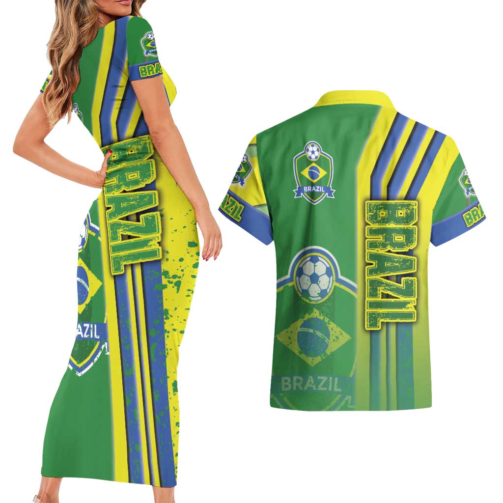 Brazil Football Couples Matching Short Sleeve Bodycon Dress and Hawaiian Shirt Selecao Soccer - Road To Champion