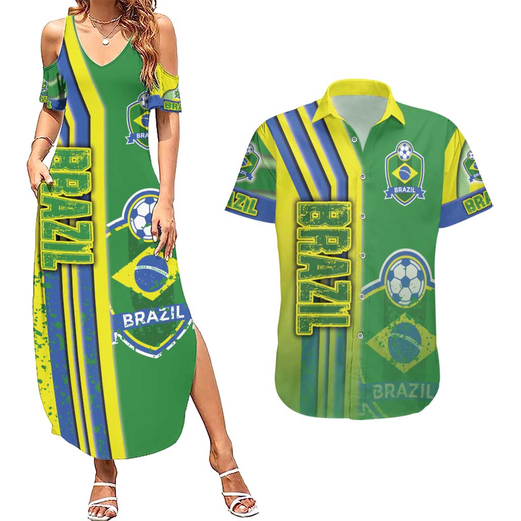 Brazil Football Couples Matching Summer Maxi Dress and Hawaiian Shirt Selecao Soccer - Road To Champion