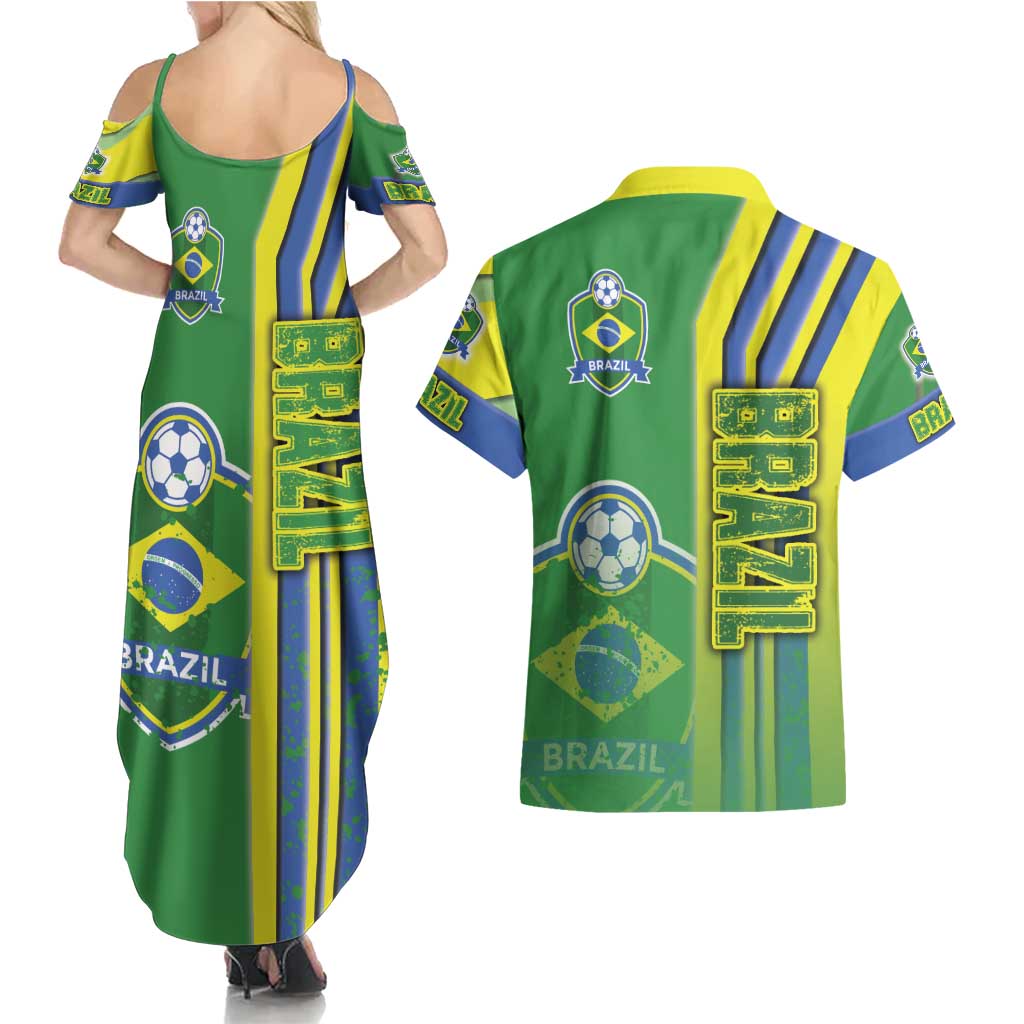 Brazil Football Couples Matching Summer Maxi Dress and Hawaiian Shirt Selecao Soccer - Road To Champion