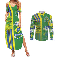 Brazil Football Couples Matching Summer Maxi Dress and Long Sleeve Button Shirt Selecao Soccer - Road To Champion