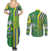 Brazil Football Couples Matching Summer Maxi Dress and Long Sleeve Button Shirt Selecao Soccer - Road To Champion
