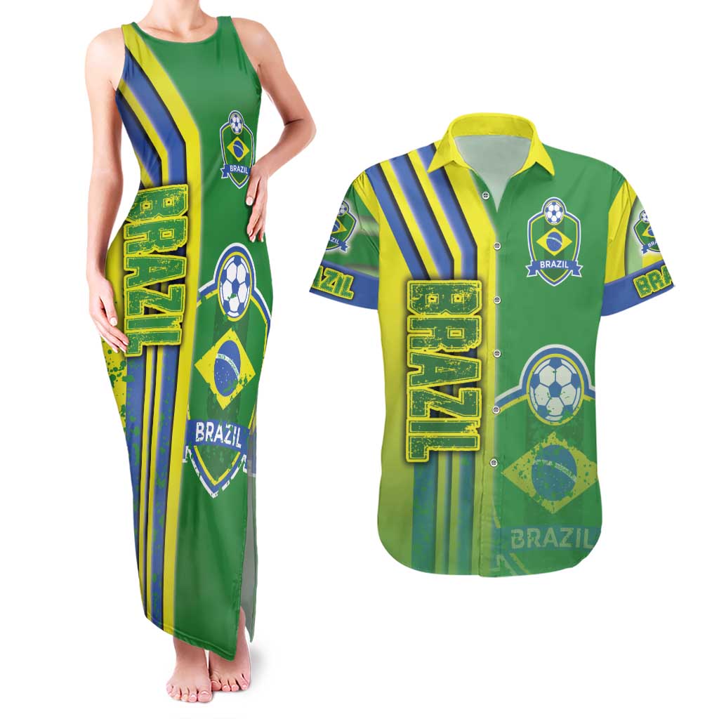 Brazil Football Couples Matching Tank Maxi Dress and Hawaiian Shirt Selecao Soccer - Road To Champion