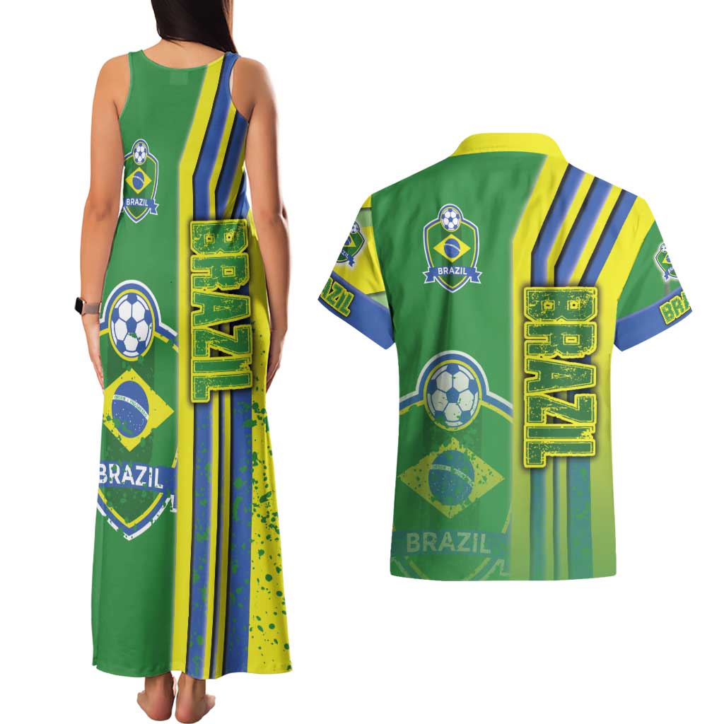 Brazil Football Couples Matching Tank Maxi Dress and Hawaiian Shirt Selecao Soccer - Road To Champion