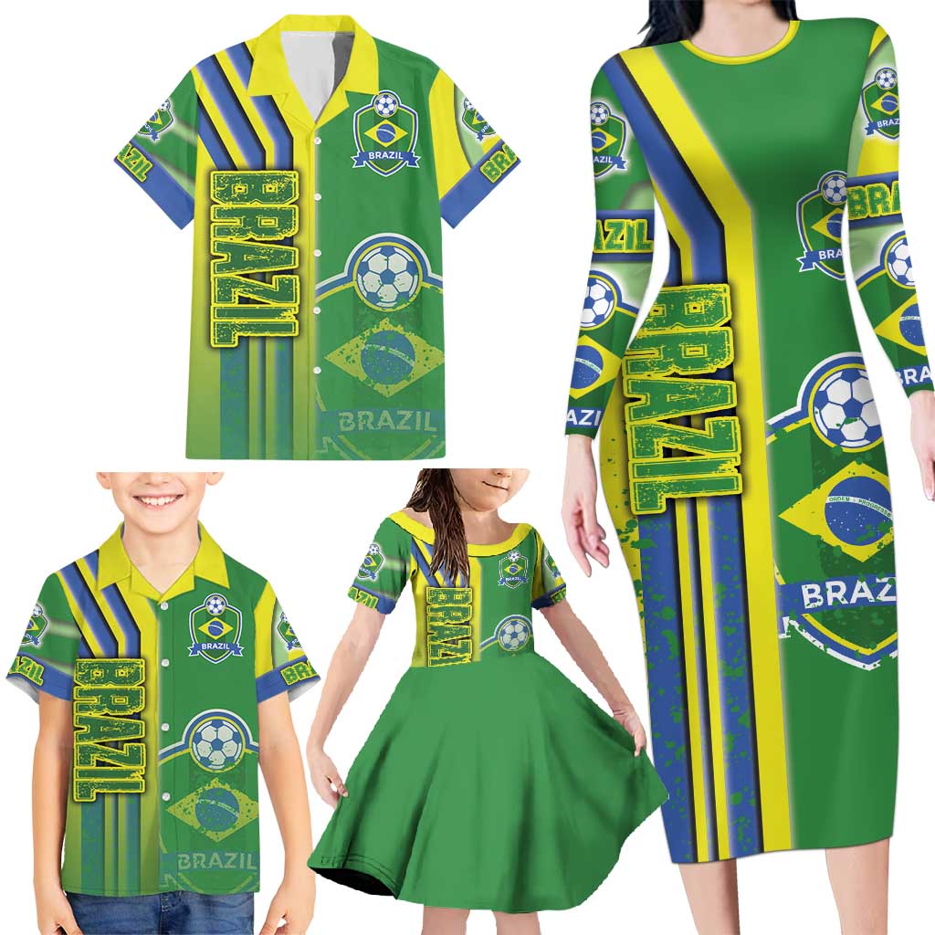 Brazil Football Family Matching Long Sleeve Bodycon Dress and Hawaiian Shirt Selecao Soccer - Road To Champion - Wonder Print Shop