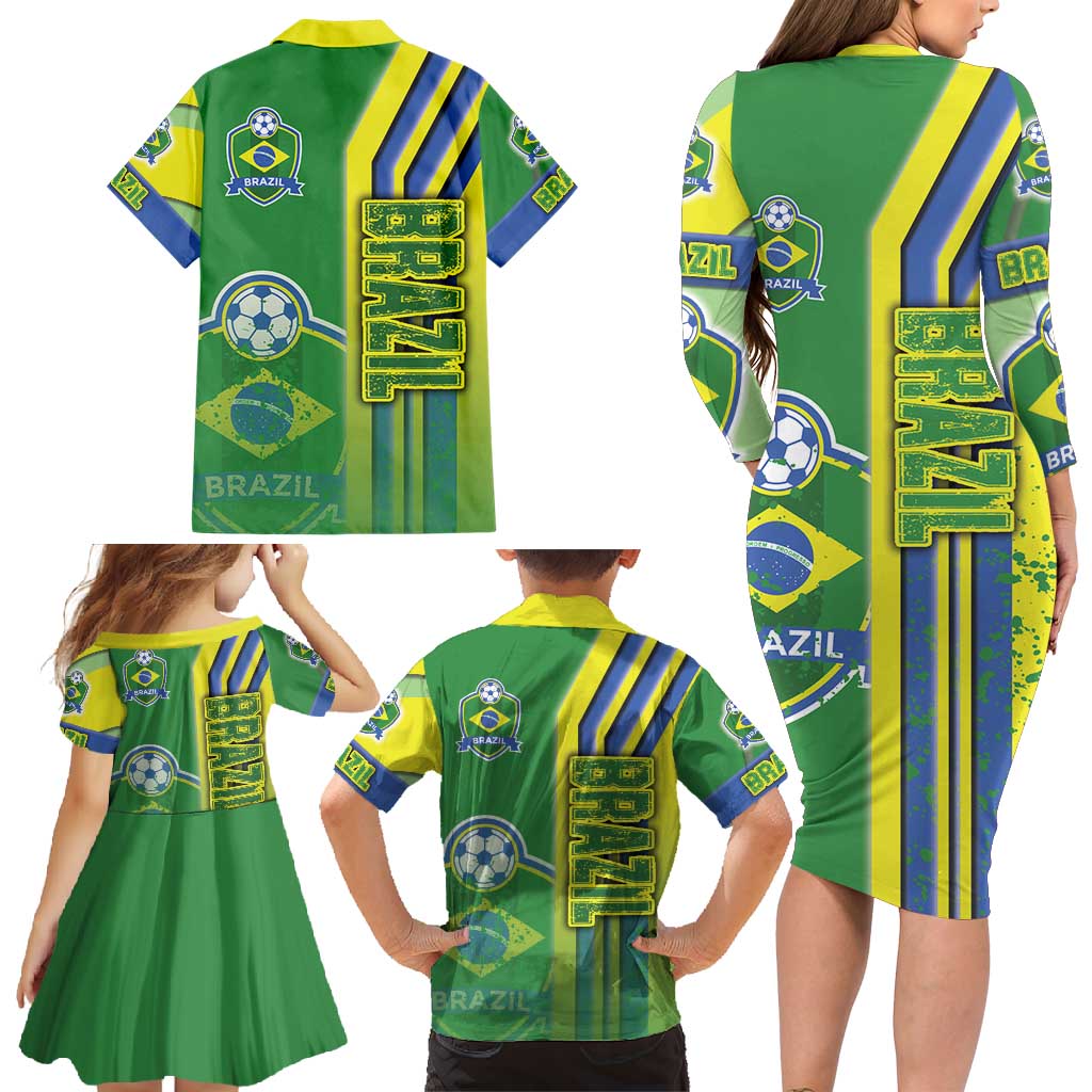 Brazil Football Family Matching Long Sleeve Bodycon Dress and Hawaiian Shirt Selecao Soccer - Road To Champion - Wonder Print Shop