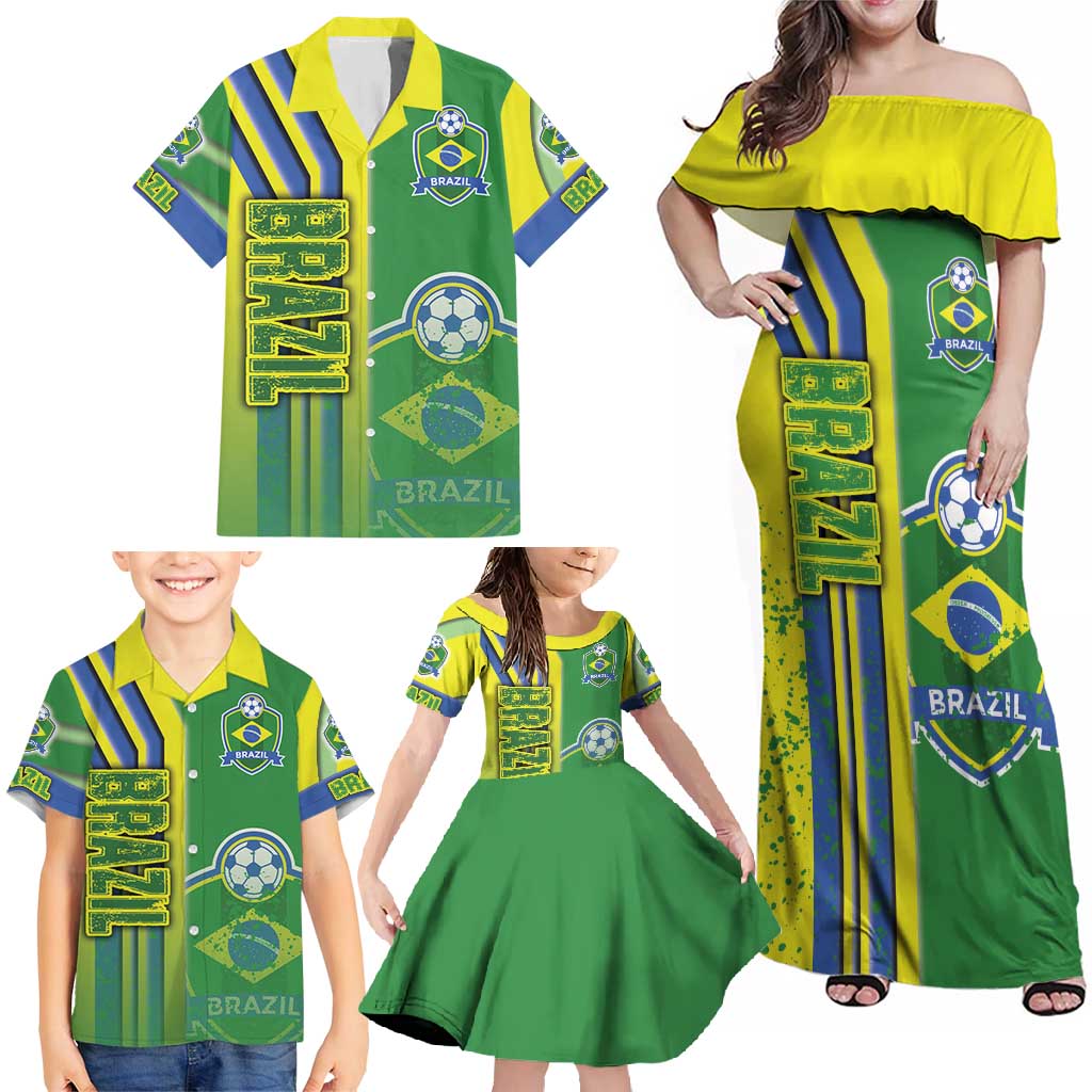 Brazil Football Family Matching Off Shoulder Maxi Dress and Hawaiian Shirt Selecao Soccer - Road To Champion - Wonder Print Shop