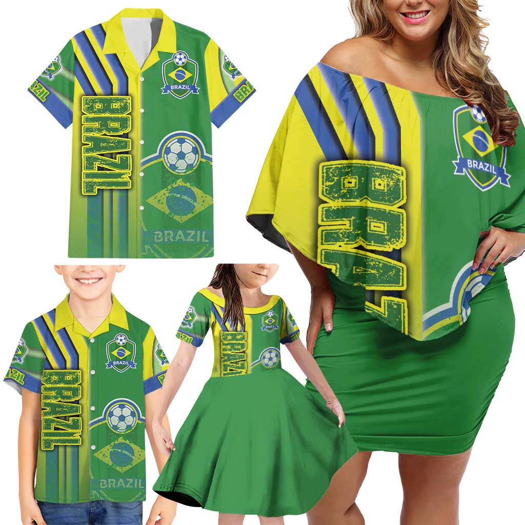 Brazil Football Family Matching Off Shoulder Short Dress and Hawaiian Shirt Selecao Soccer - Road To Champion - Wonder Print Shop