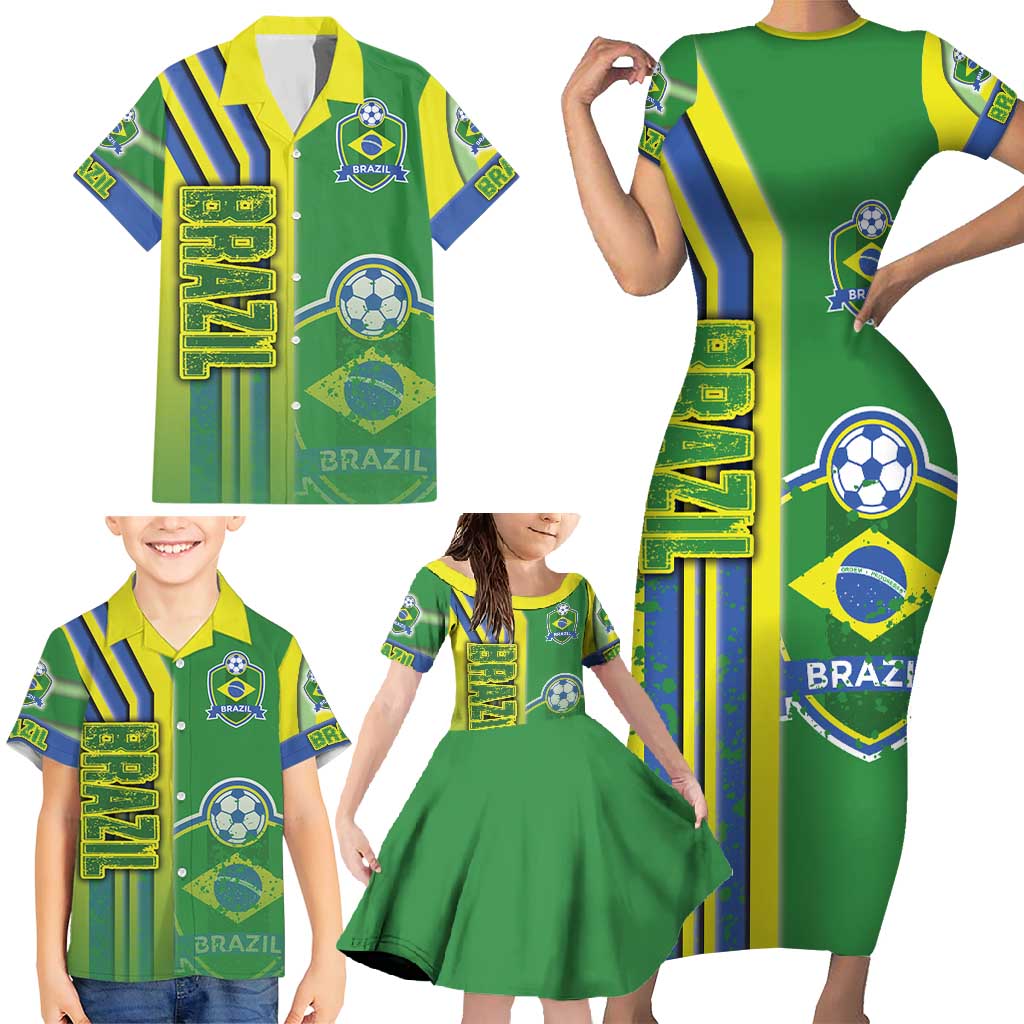 Brazil Football Family Matching Short Sleeve Bodycon Dress and Hawaiian Shirt Selecao Soccer - Road To Champion - Wonder Print Shop