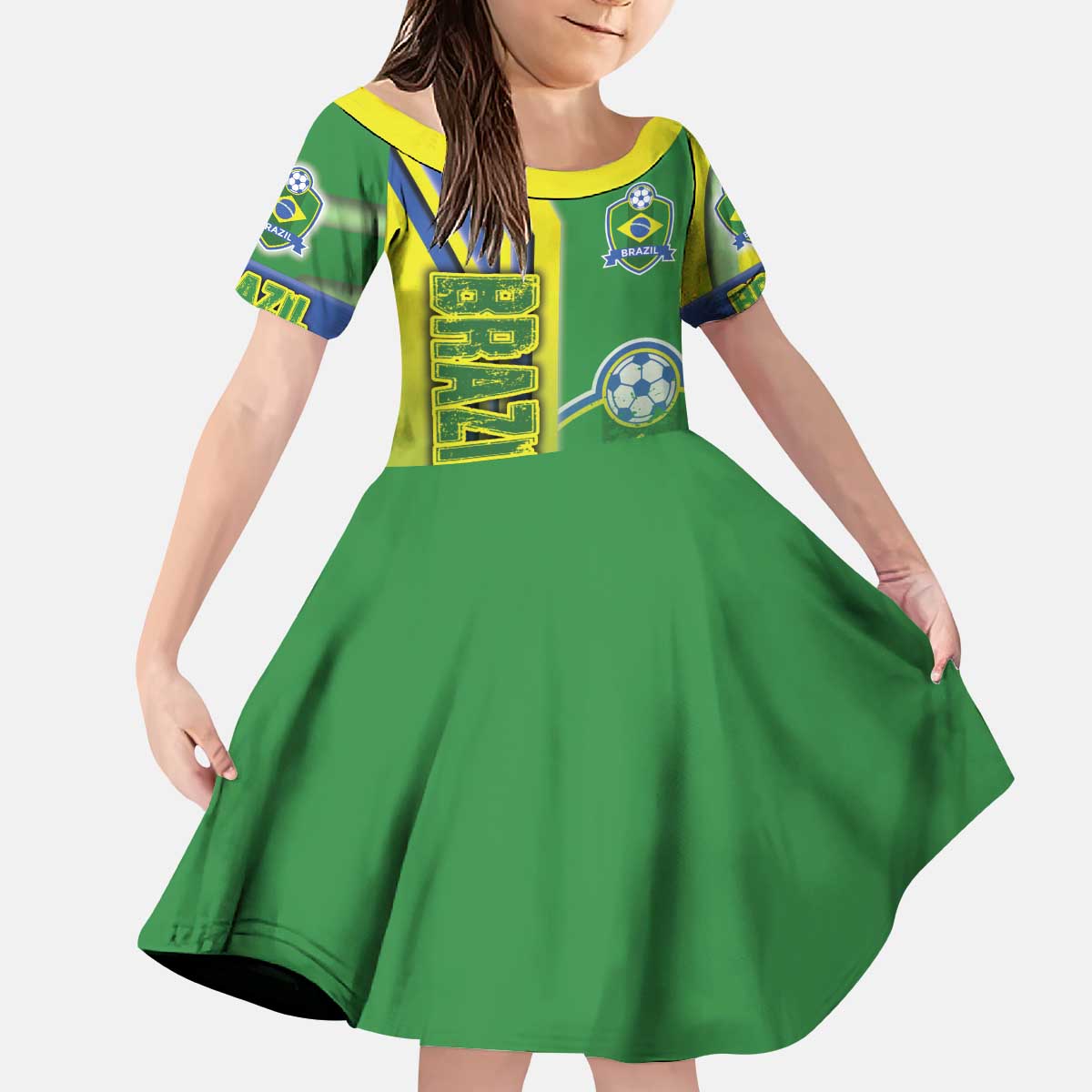 Brazil Football Kid Short Sleeve Dress Selecao Soccer - Road To Champion - Wonder Print Shop