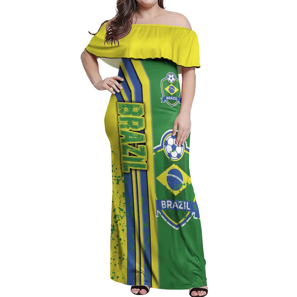 Brazil Football Off Shoulder Maxi Dress Selecao Soccer - Road To Champion - Wonder Print Shop