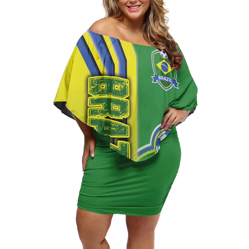 Brazil Football Off Shoulder Short Dress Selecao Soccer - Road To Champion - Wonder Print Shop