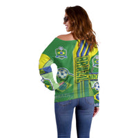 Brazil Football Off Shoulder Sweater Selecao Soccer - Road To Champion - Wonder Print Shop