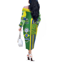 Brazil Football Off The Shoulder Long Sleeve Dress Selecao Soccer - Road To Champion - Wonder Print Shop