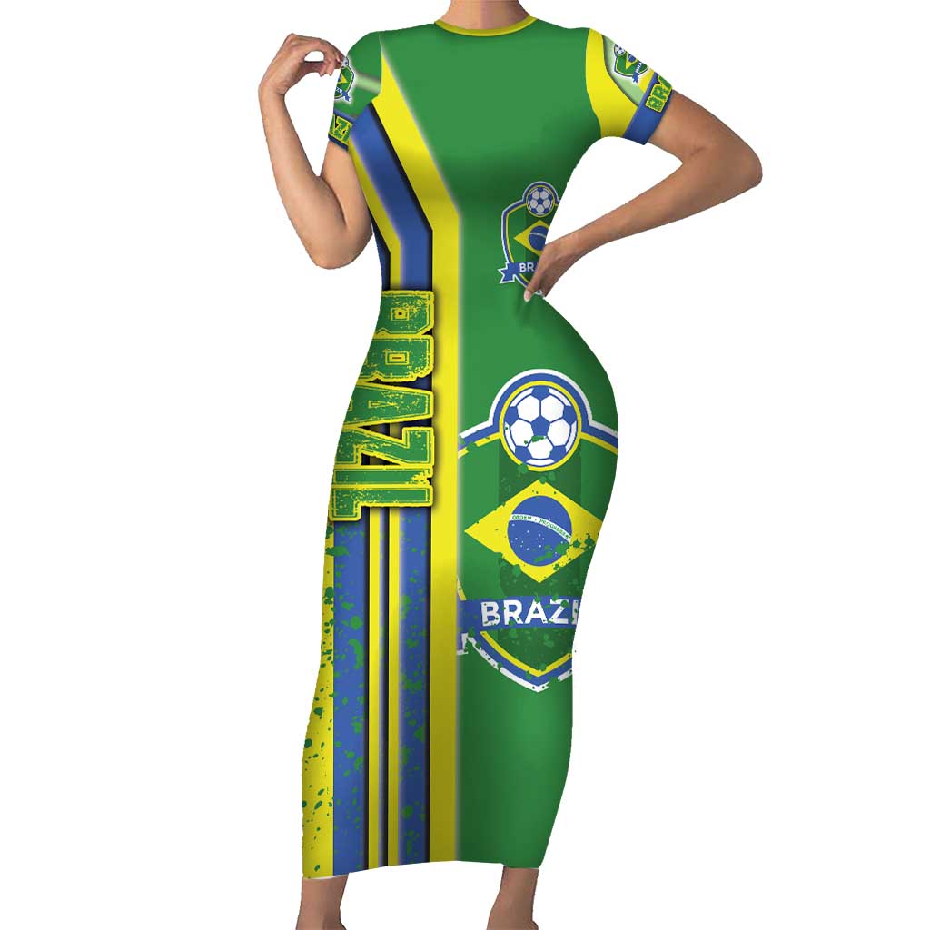 Brazil Football Short Sleeve Bodycon Dress Selecao Soccer - Road To Champion - Wonder Print Shop