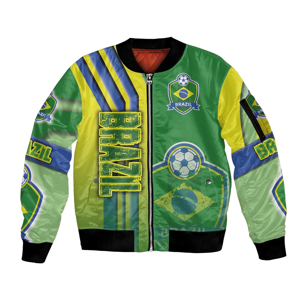 Brazil Football Sleeve Zip Bomber Jacket Selecao Soccer - Road To Champion - Wonder Print Shop