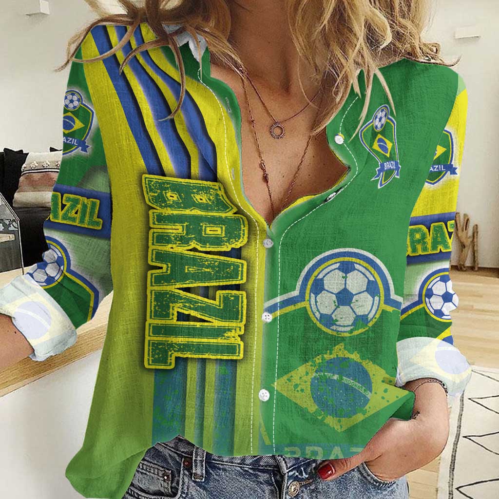 Brazil Football Women Casual Shirt Selecao Soccer - Road To Champion - Wonder Print Shop