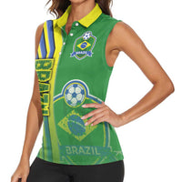 Brazil Football Women Sleeveless Polo Shirt Selecao Soccer - Road To Champion - Wonder Print Shop