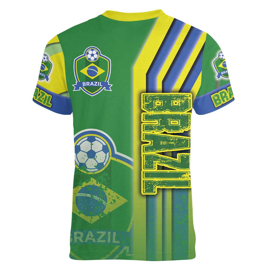 Brazil Football Women V-Neck T-Shirt Selecao Soccer - Road To Champion - Wonder Print Shop
