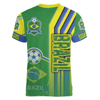 Brazil Football Women V-Neck T-Shirt Selecao Soccer - Road To Champion - Wonder Print Shop