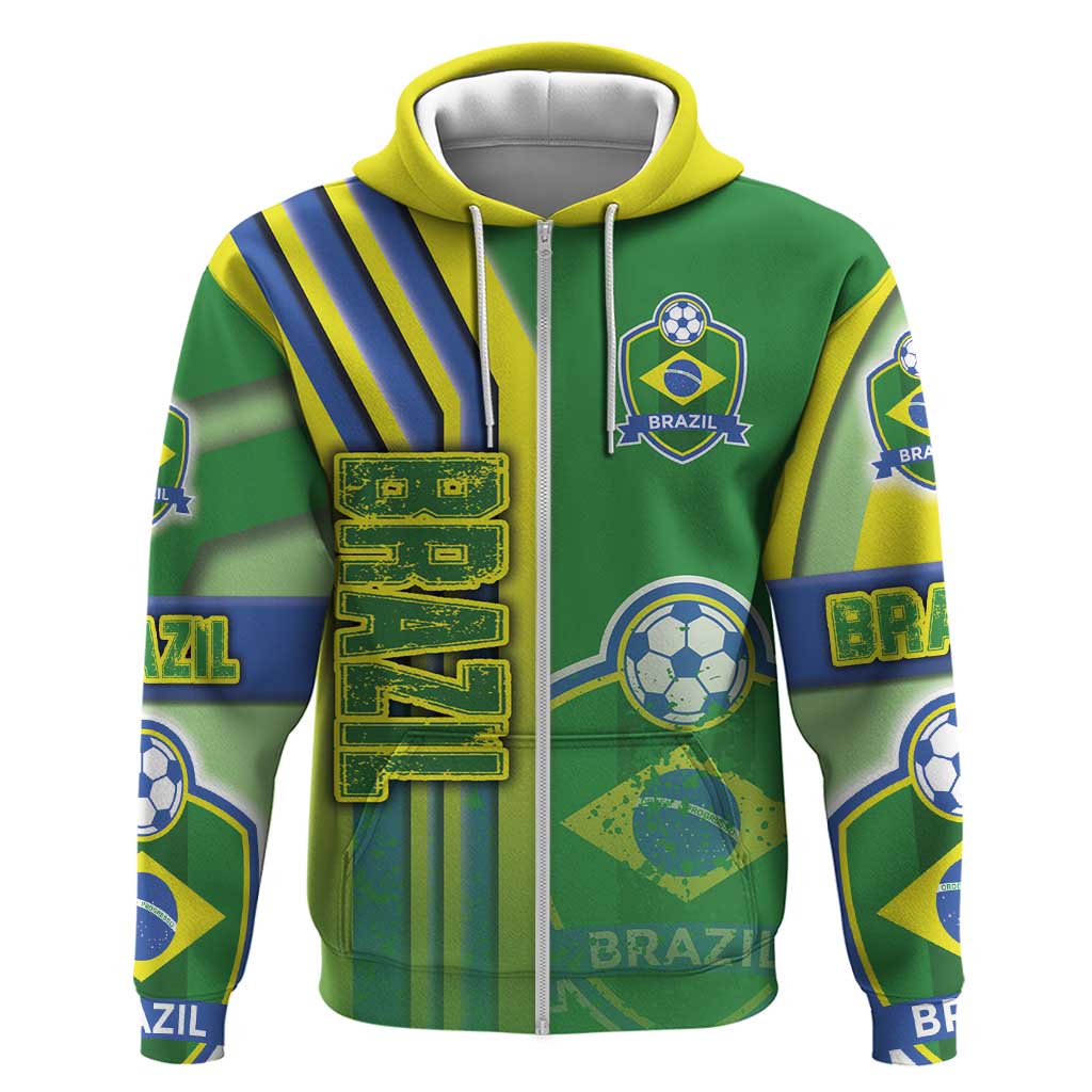 Brazil Football Zip Hoodie Selecao Soccer - Road To Champion - Wonder Print Shop