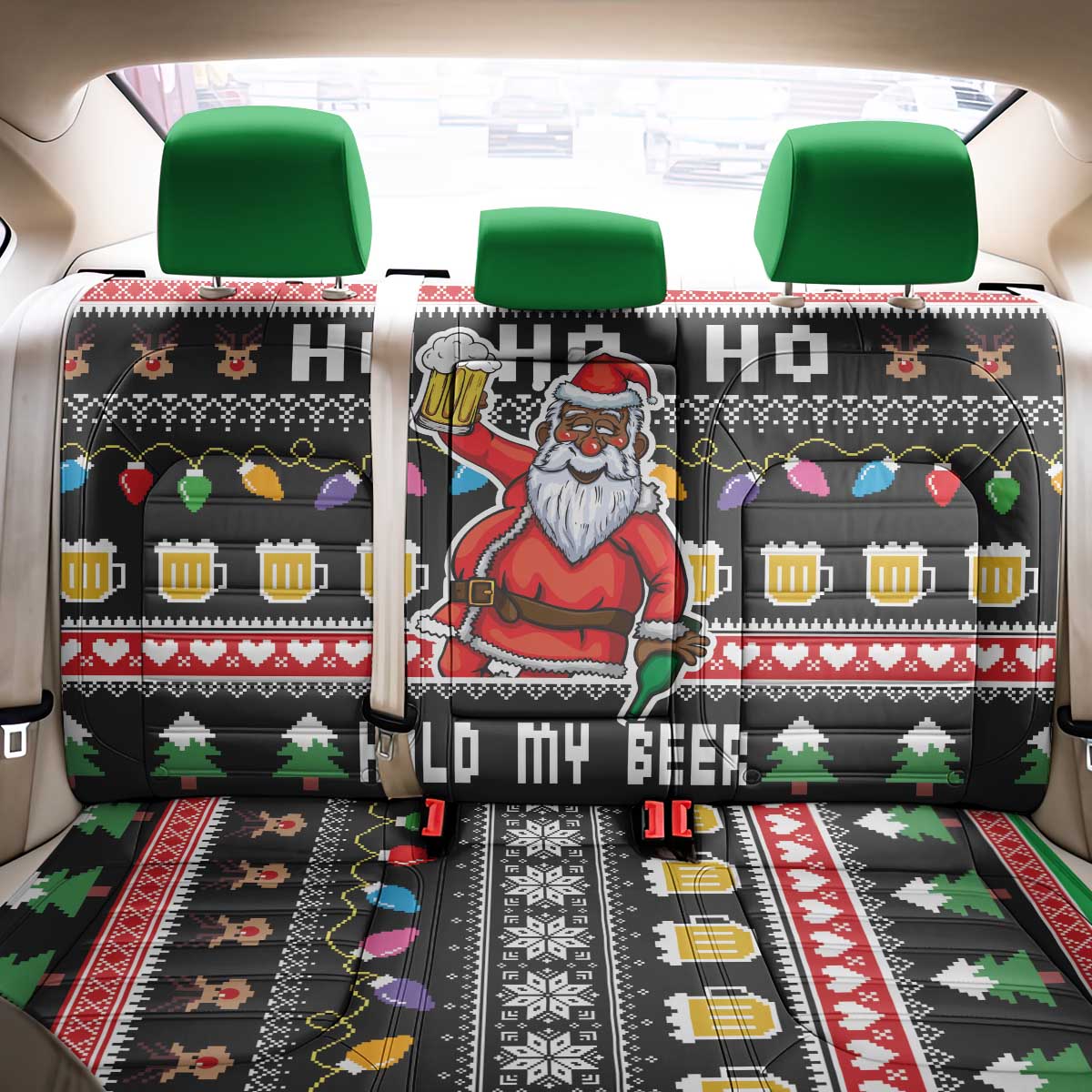 Ho Ho Ho Hold My Beer Santa African Back Car Seat Cover Laugh With Beer On Christmas - Wonder Print Shop