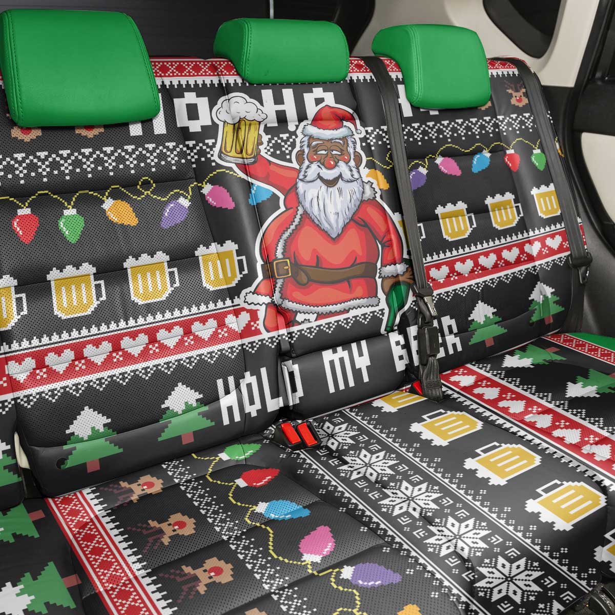 Ho Ho Ho Hold My Beer Santa African Back Car Seat Cover Laugh With Beer On Christmas - Wonder Print Shop
