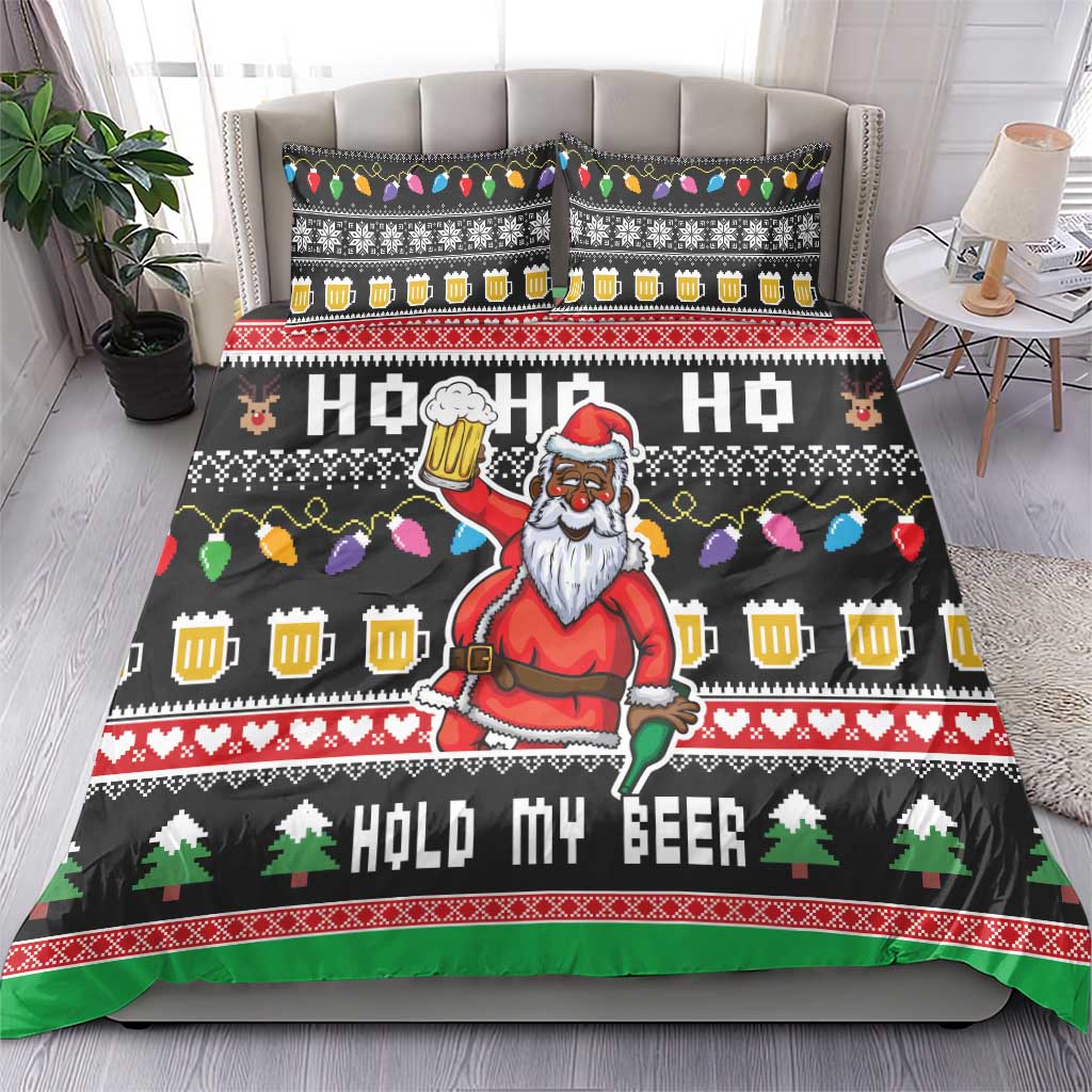 Ho Ho Ho Hold My Beer Santa African Bedding Set Laugh With Beer On Christmas - Wonder Print Shop