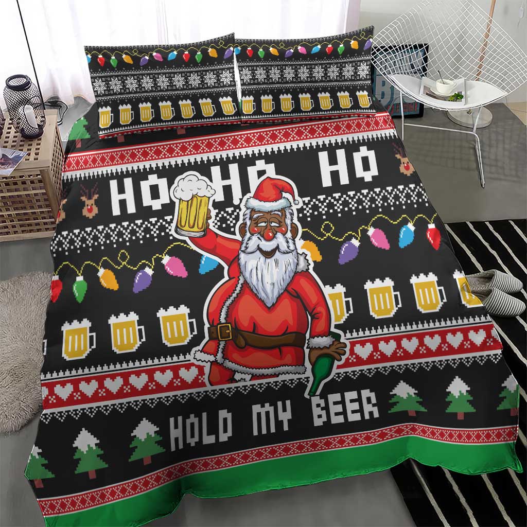 Ho Ho Ho Hold My Beer Santa African Bedding Set Laugh With Beer On Christmas - Wonder Print Shop