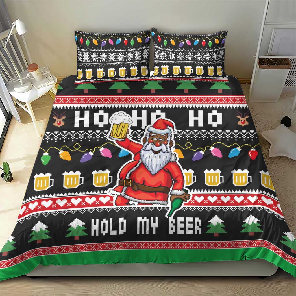 Ho Ho Ho Hold My Beer Santa African Bedding Set Laugh With Beer On Christmas - Wonder Print Shop