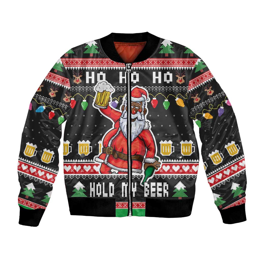Ho Ho Ho Hold My Beer Santa African Bomber Jacket Laugh With Beer On Christmas - Wonder Print Shop