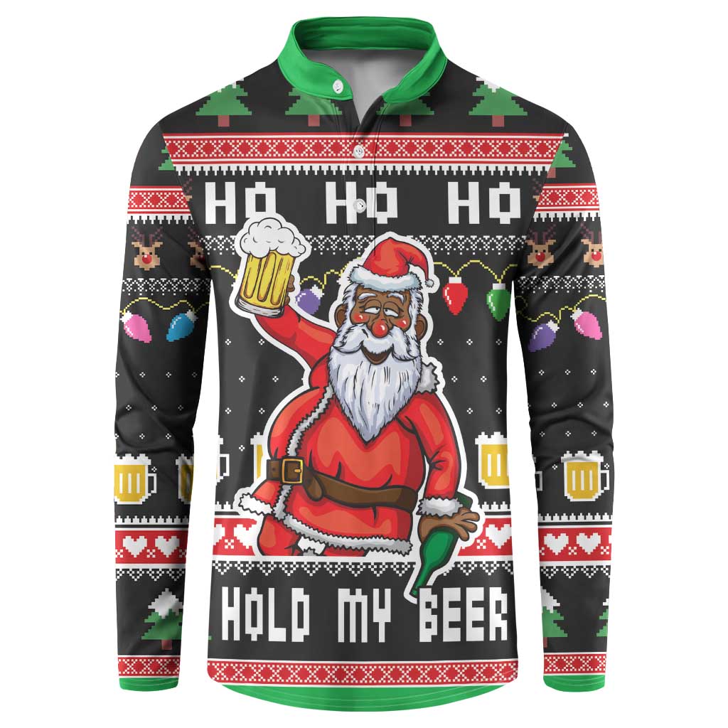 Ho Ho Ho Hold My Beer Santa African Button Sweatshirt Laugh With Beer On Christmas - Wonder Print Shop