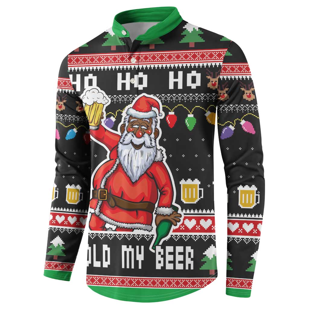 Ho Ho Ho Hold My Beer Santa African Button Sweatshirt Laugh With Beer On Christmas - Wonder Print Shop
