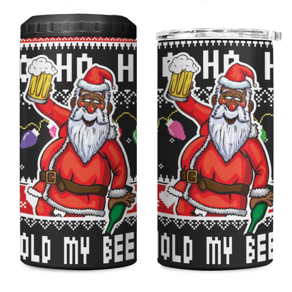 Ho Ho Ho Hold My Beer Santa African 4 in 1 Can Cooler Tumbler Laugh With Beer On Christmas - Wonder Print Shop
