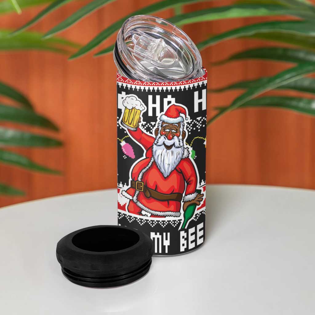 Ho Ho Ho Hold My Beer Santa African 4 in 1 Can Cooler Tumbler Laugh With Beer On Christmas - Wonder Print Shop