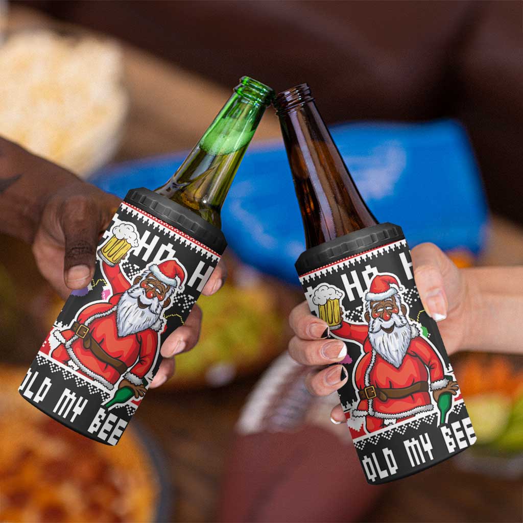 Ho Ho Ho Hold My Beer Santa African 4 in 1 Can Cooler Tumbler Laugh With Beer On Christmas - Wonder Print Shop