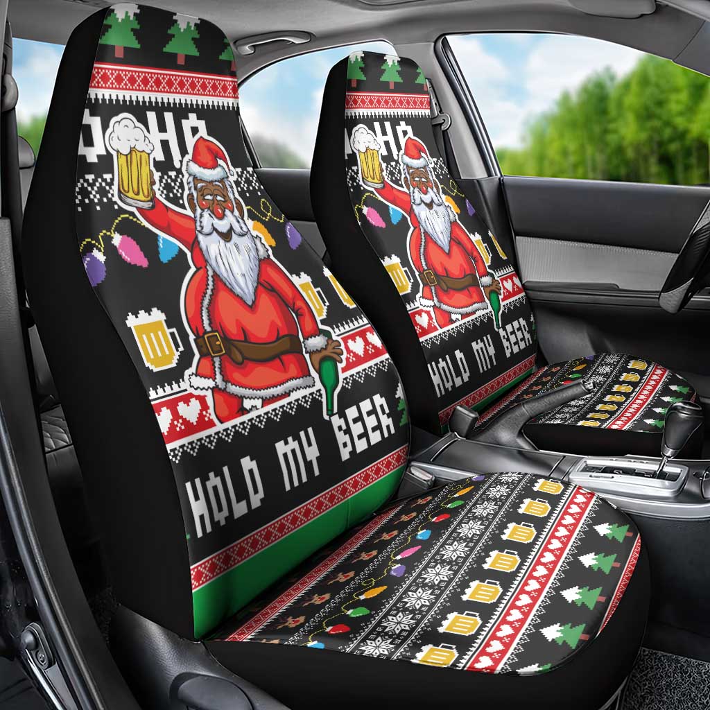 Ho Ho Ho Hold My Beer Santa African Car Seat Cover Laugh With Beer On Christmas - Wonder Print Shop