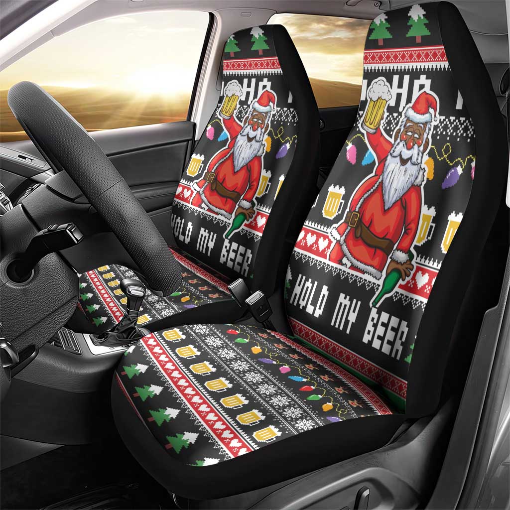 Ho Ho Ho Hold My Beer Santa African Car Seat Cover Laugh With Beer On Christmas - Wonder Print Shop
