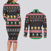 Ho Ho Ho Hold My Beer Santa African Couples Matching Long Sleeve Bodycon Dress and Long Sleeve Button Shirt Laugh With Beer On Christmas - Wonder Print Shop
