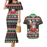 Ho Ho Ho Hold My Beer Santa African Couples Matching Mermaid Dress and Hawaiian Shirt Laugh With Beer On Christmas - Wonder Print Shop
