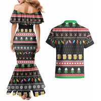 Ho Ho Ho Hold My Beer Santa African Couples Matching Mermaid Dress and Hawaiian Shirt Laugh With Beer On Christmas - Wonder Print Shop