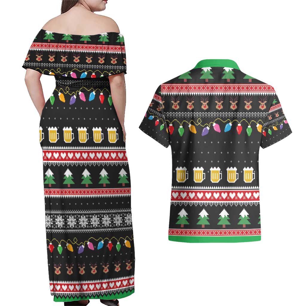 Ho Ho Ho Hold My Beer Santa African Couples Matching Off Shoulder Maxi Dress and Hawaiian Shirt Laugh With Beer On Christmas - Wonder Print Shop