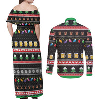 Ho Ho Ho Hold My Beer Santa African Couples Matching Off Shoulder Maxi Dress and Long Sleeve Button Shirt Laugh With Beer On Christmas - Wonder Print Shop