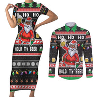 Ho Ho Ho Hold My Beer Santa African Couples Matching Short Sleeve Bodycon Dress and Long Sleeve Button Shirt Laugh With Beer On Christmas - Wonder Print Shop