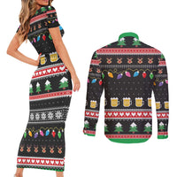 Ho Ho Ho Hold My Beer Santa African Couples Matching Short Sleeve Bodycon Dress and Long Sleeve Button Shirt Laugh With Beer On Christmas - Wonder Print Shop