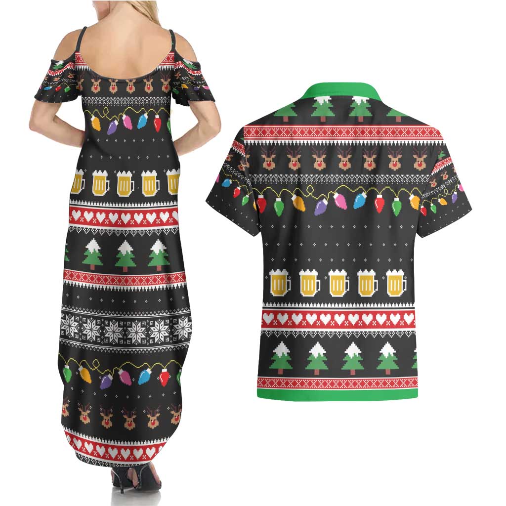 Ho Ho Ho Hold My Beer Santa African Couples Matching Summer Maxi Dress and Hawaiian Shirt Laugh With Beer On Christmas - Wonder Print Shop