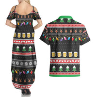 Ho Ho Ho Hold My Beer Santa African Couples Matching Summer Maxi Dress and Hawaiian Shirt Laugh With Beer On Christmas - Wonder Print Shop