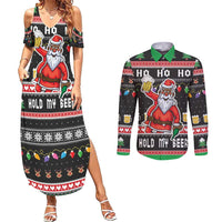 Ho Ho Ho Hold My Beer Santa African Couples Matching Summer Maxi Dress and Long Sleeve Button Shirt Laugh With Beer On Christmas - Wonder Print Shop
